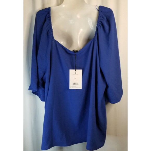 Women's Top Embellished V-Neck Size 2X A Love Story New Tags Blue Boutique CHIC - Picture 4 of 7